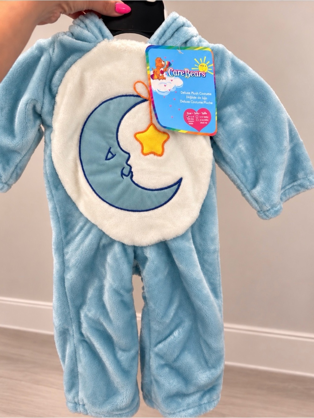 NWT 🎃Care Bears Light Blue Plush Hooded Sack with Moon & Star Appliqu
